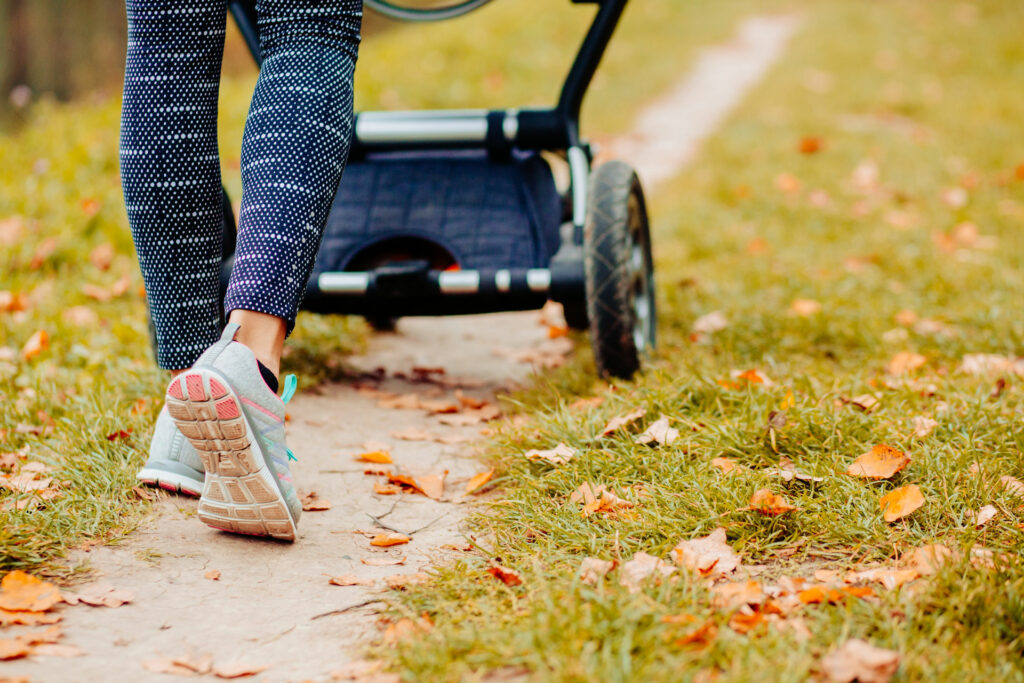 Mum running with a pram